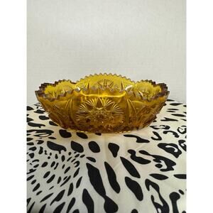 Amber Oval Candy Dish made by Kemple Wheaton in the Fan & Star Pattern